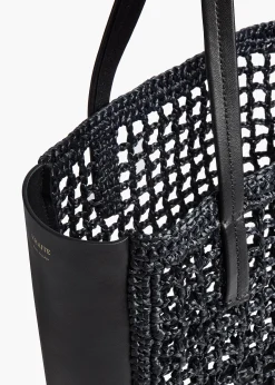 Khaite Totes-Small Zoe Tote in Black Raffia with Black Leather