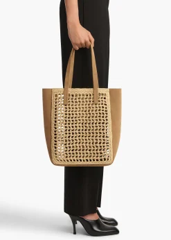 Khaite Totes-Small Zoe Tote in Natural Raffia with Mud Suede