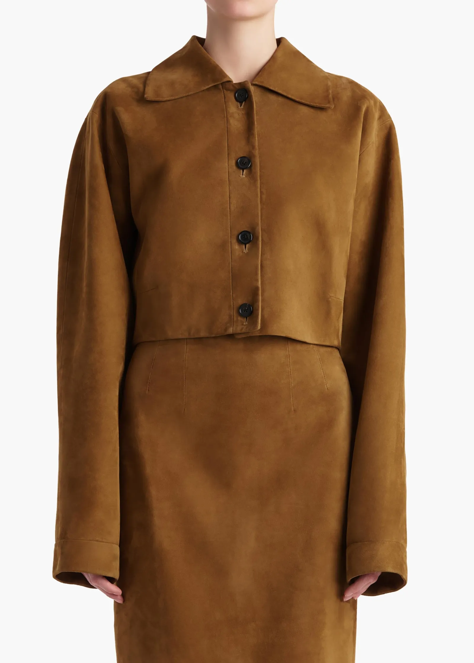 Khaite Leather|Jackets-Sue Jacket in Toffee Suede