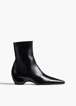 Khaite Boots-Sybil Ankle Boot in Black Glazed Leather