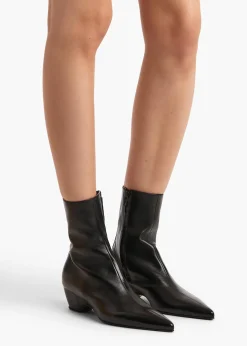Khaite Boots-Sybil Ankle Boot in Black Glazed Leather