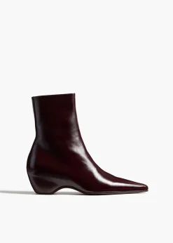 Khaite Boots-Sybil Ankle Boot in Bordeaux Glazed Leather